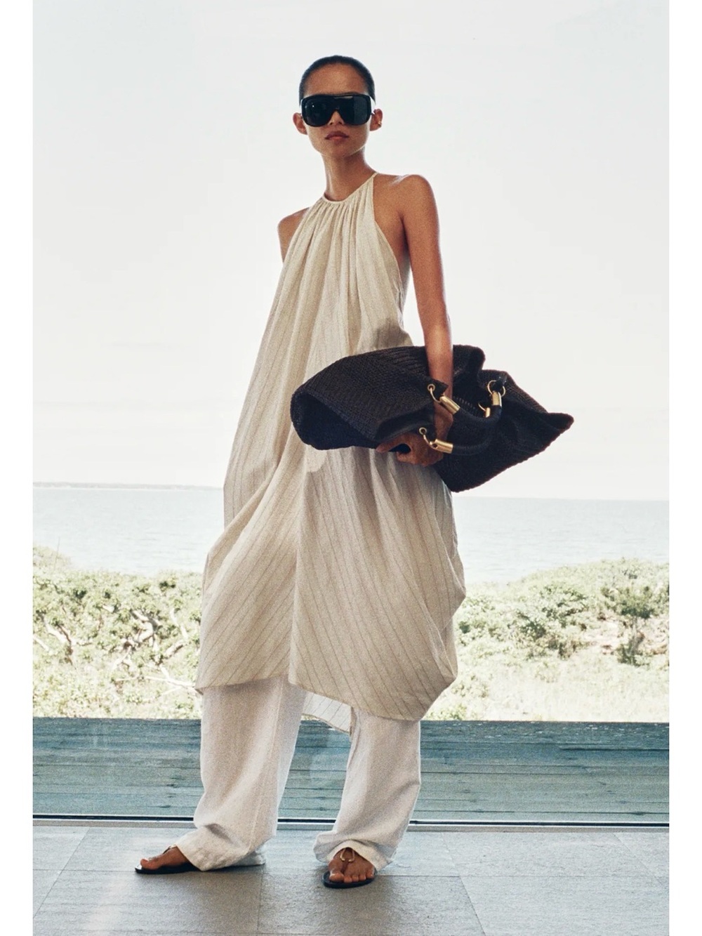 Zara Cream Halter-Top Midi Dress with linen